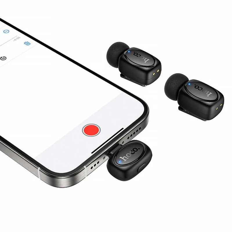 Петличный беспроводной микрофон Hoco L19 Graceful dual-mic 2in1 (Lightning/Type-C) – Black. Фото 4 из 7