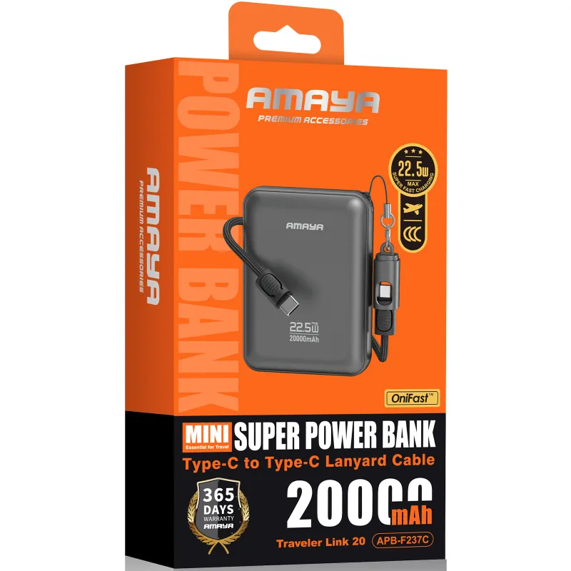 Портативное ЗУ Power Bank Amaya F237C PD22.5W with cable 20000 mAh – Grey. Фото 2 из 2