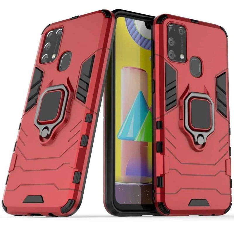 Противоударный чехол Transformer с кольцом для Samsung Galaxy M21 – Красный / Dante Red. Фото 2 из 6
