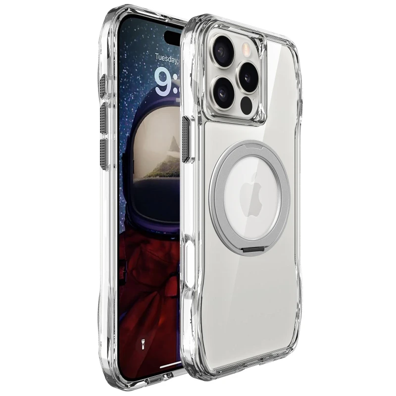 TPU+PC чехол Space Octagon MagSafe with aluminium ring для Apple iPhone 16 Pro Max – silver. Фото 1 из 3