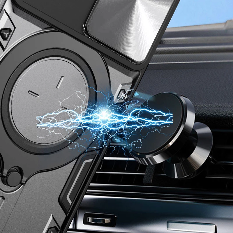 Ударопрочный чехол Bracket Ringstand с защитной шторкой для камеры для Xiaomi Redmi Note 13 Pro 4G – silver. Фото 5 из 5