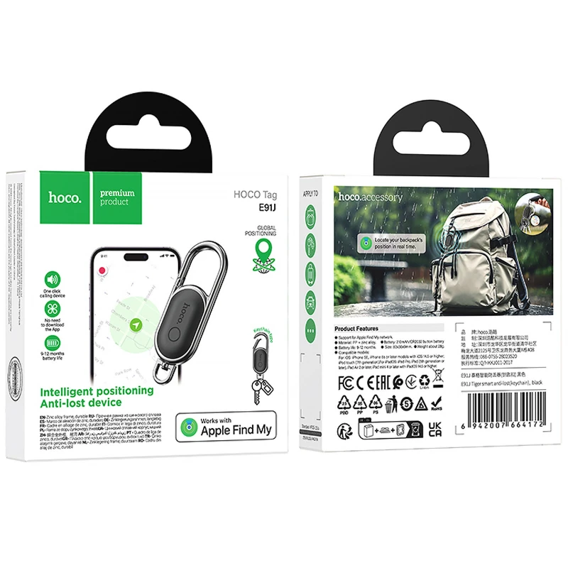 Трекер Hoco E91J Orbit Tag 230 mAh – Black. Фото 2 з 5