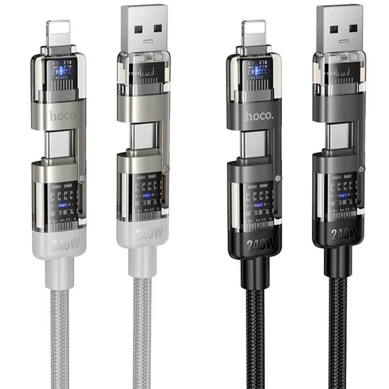 Дата кабель Hoco U151 Goldsmith 4in1 Type-C to Lightning/Type-C to USB 240W (1.2m) фото 1 з 1