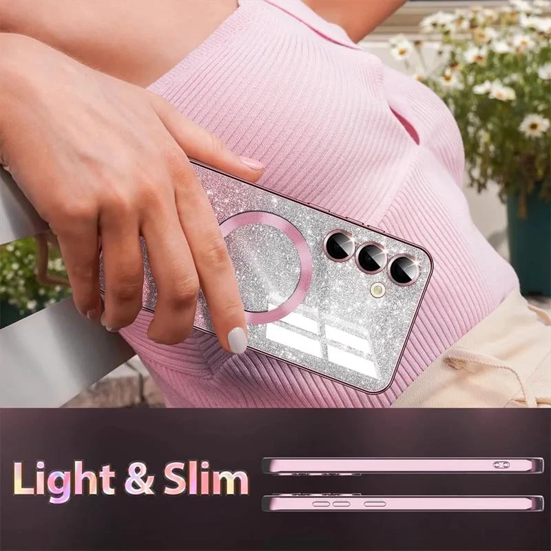 Чохол з блискітками, захисними лінзами на камеру та MagSafe на Samsung Galaxy S25 – Рожевий / Rose Gold. Фото 10 з 10