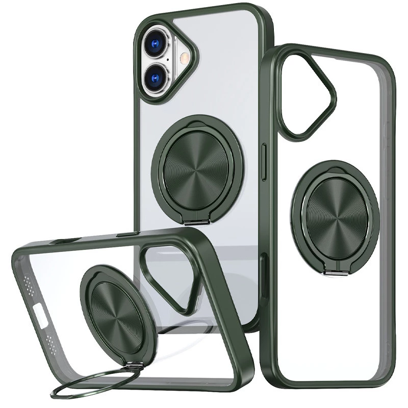 TPU+PC чохол з магнітом та кільцем для Apple iPhone 16 – Зелений. Фото 1 з 1