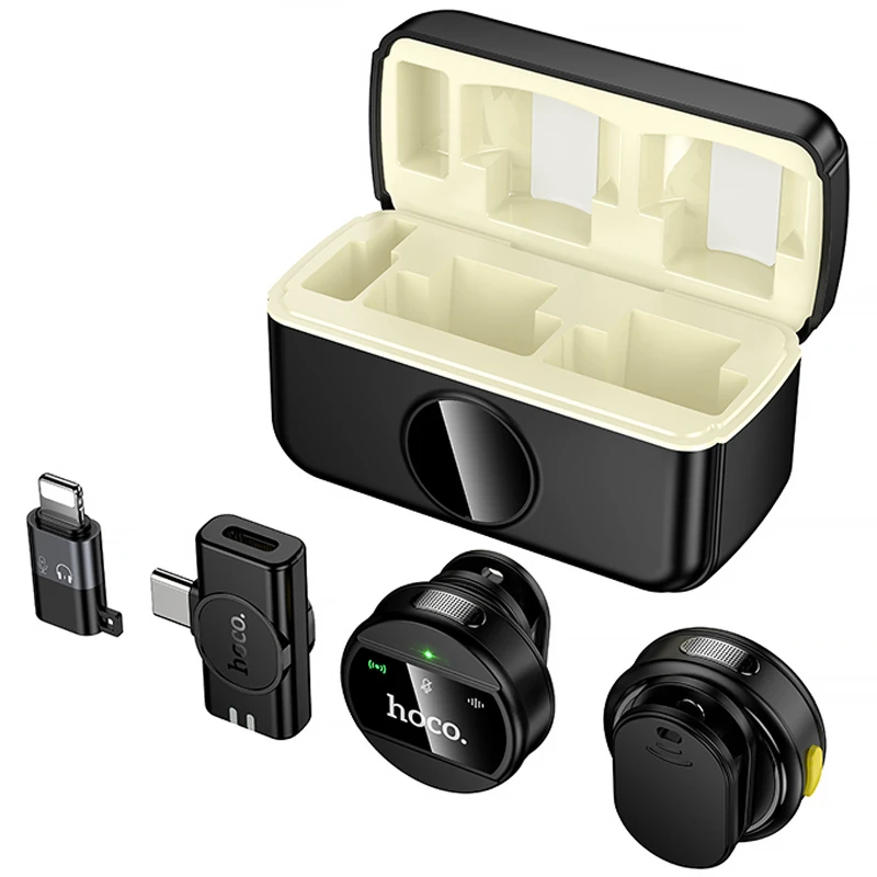 Петличний бездротовий мікрофон Hoco L22 Bright 2in1 (Lightning/Type-C) – Black. Фото 2 з 6