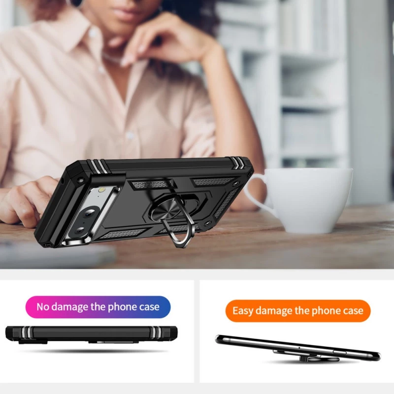 Противоударный чехол Serge Ring с кольцом для Google Pixel 8 – Черный. Фото 6 из 7