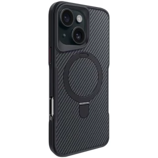 Цветной TPU+PC с металлическими кнопками, кольцом и MagSafe для Apple iPhone 16 Pro Max — Черный