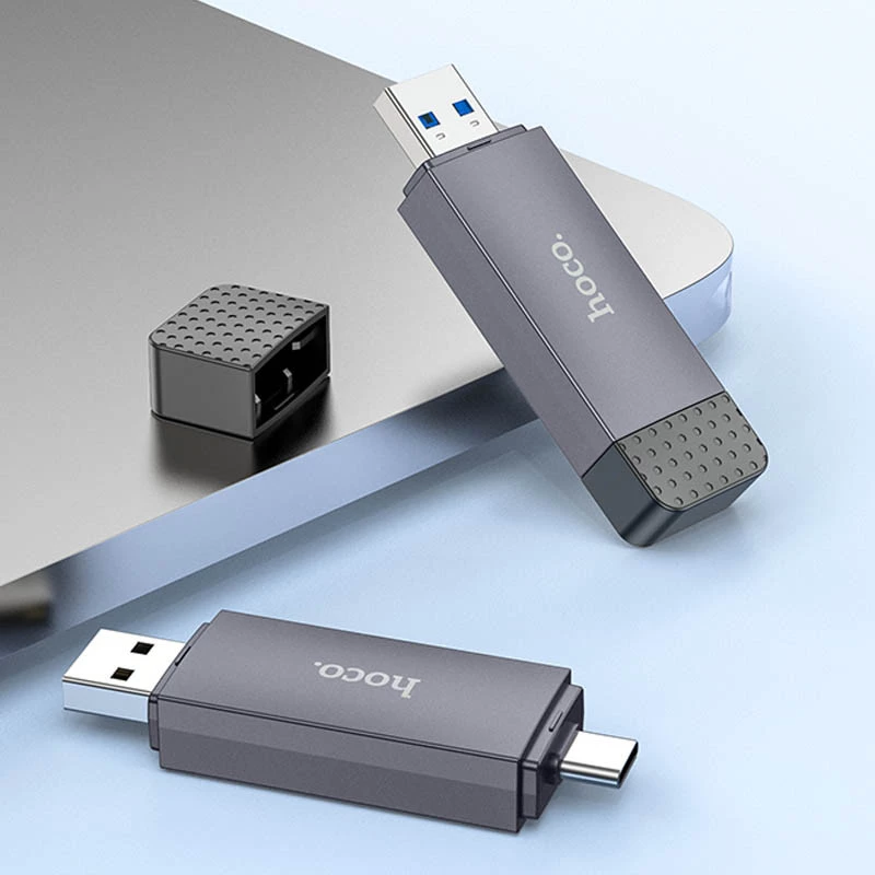 Картридер Hoco HB45 Spirit 2in1 USB/Type-C 2.0 – Metal gray. Фото 4 з 6