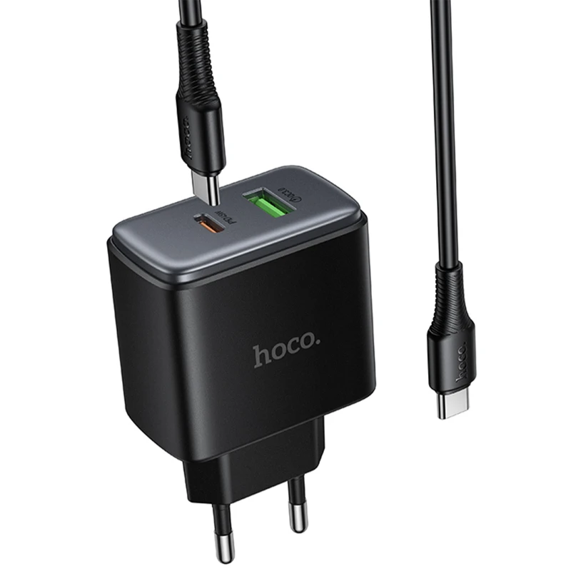МЗП Hoco C158A Upgrade PD45W (1USB-A/1C) + кабель Type-C to Type-C – Black. Фото 4 з 6