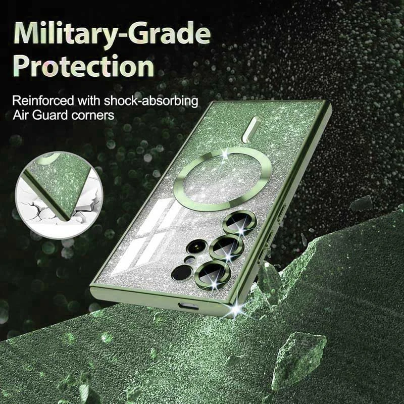 Чохол з блискітками, захисними лінзами на камеру та MagSafe на Samsung Galaxy S26 Ultra – Зелений / Green. Фото 3 з 4