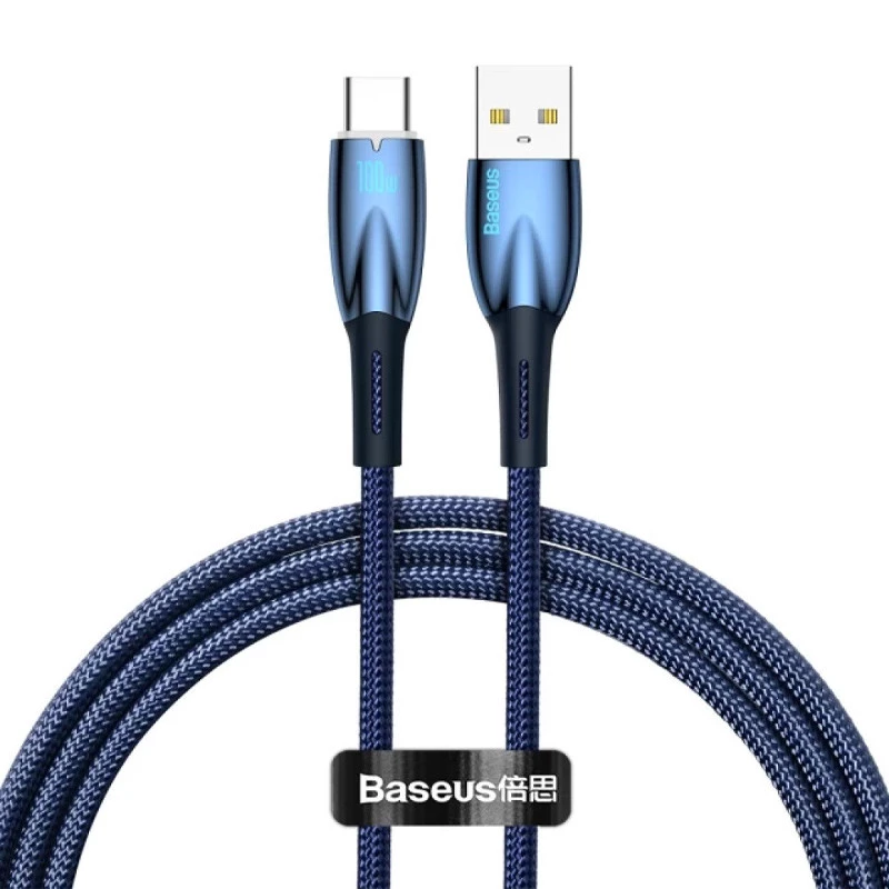 Дата кабель Baseus Glimmer Series Fast Charging Data Cable USB to Type-C 100W 1m (CADH00040) – Blue. Фото 1 з 2