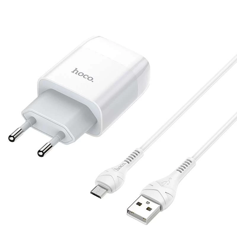 МЗП HOCO C73A (2USB/2.4A) + microUSB – Білий. Фото 2 з 7