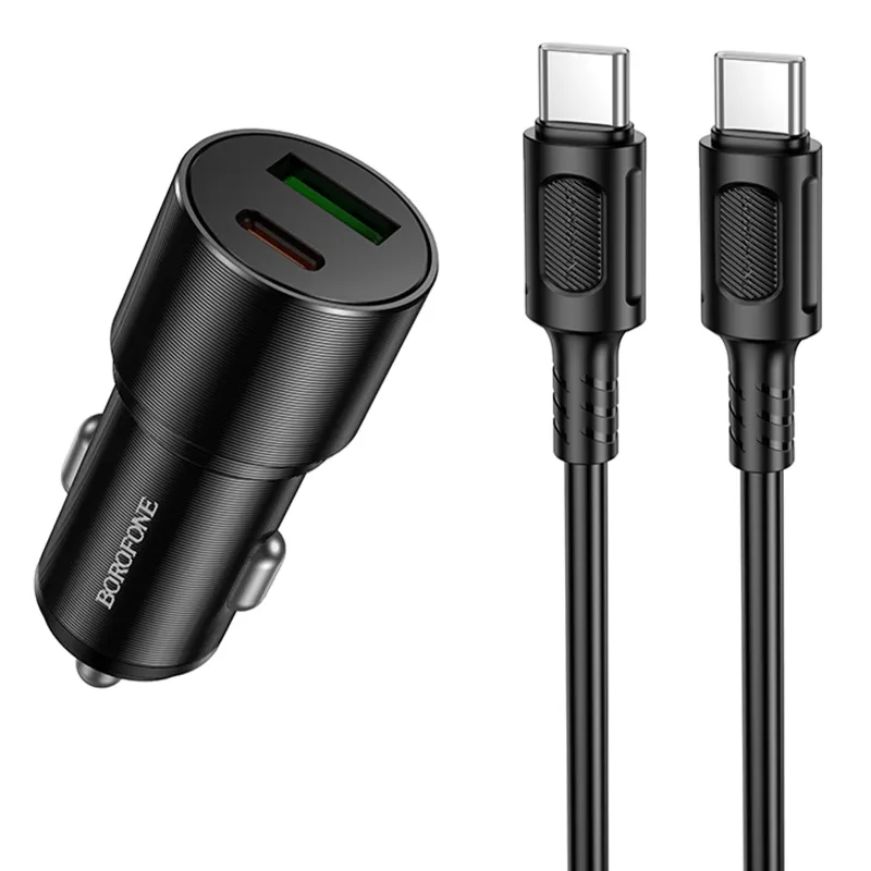 АЗП Borofone BZ19B Wisdom PD30W+QC3.0 total 48W (1USB-A/1C) + кабель Type-C to Type-C фото 1 з 1