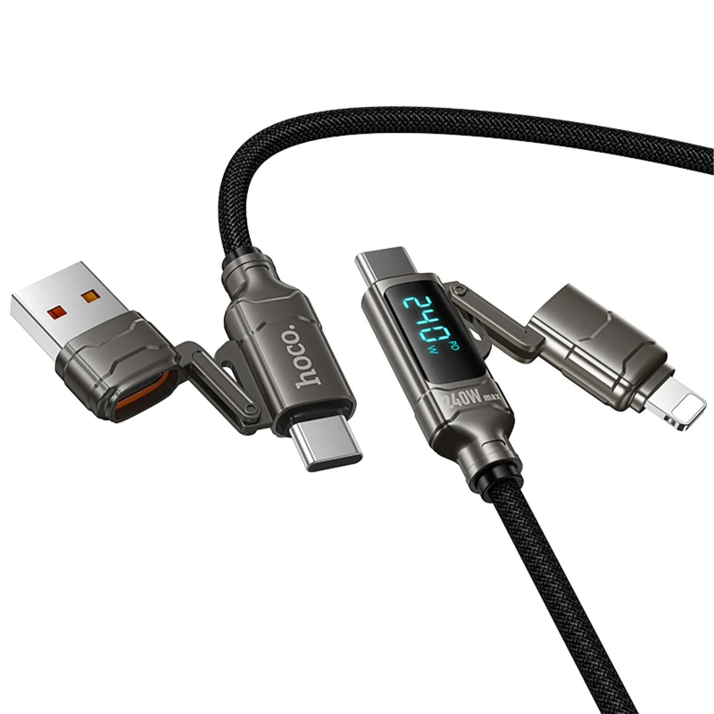 Дата кабель Hoco U152 Fortune 4in1 Type-C to Lightning/Type-C to USB 240W (1.2m) – Black. Фото 4 из 4