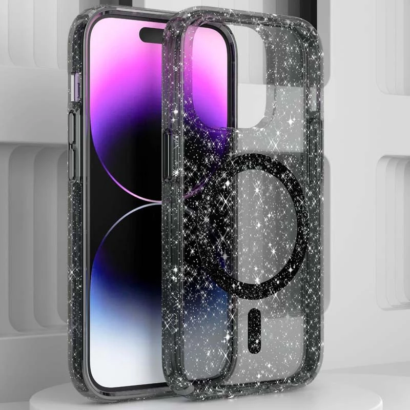 Чехол с блестками и MagSafe на Apple iPhone 15 Pro (6.1") – Black+Glitter. Фото 7 из 8