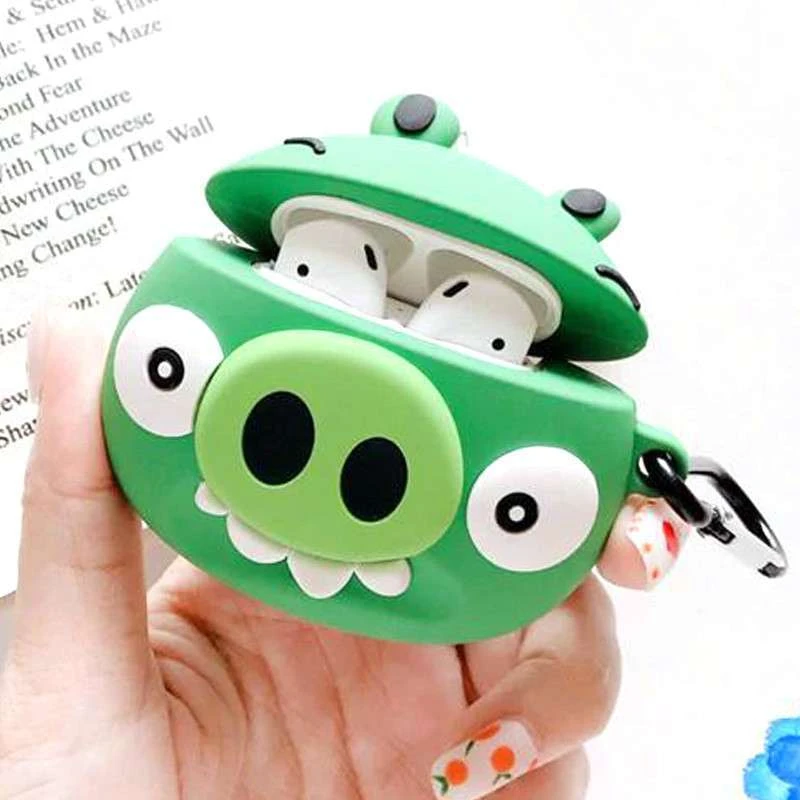 Силіконовий футляр Angry Birds series для навушників AirPods – Зелений. Фото 2 з 3