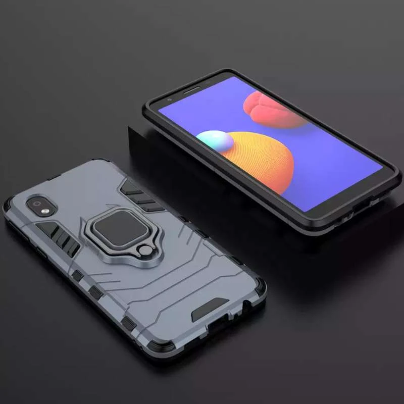 Противоударный чехол Transformer с кольцом для Samsung Galaxy M01 Core / A01 Core – Серый / Metal slate. Фото 5 из 6