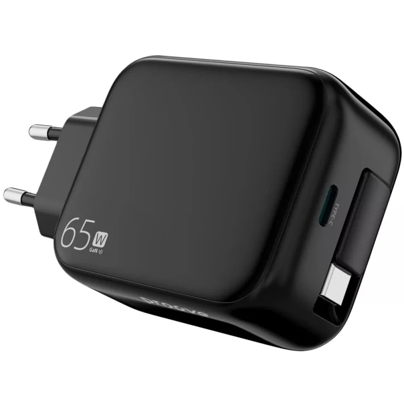 МЗП Proove Fixtape GaN 65W (1USB-C) + висувний кабель Type-C – Black. Фото 2 з 4