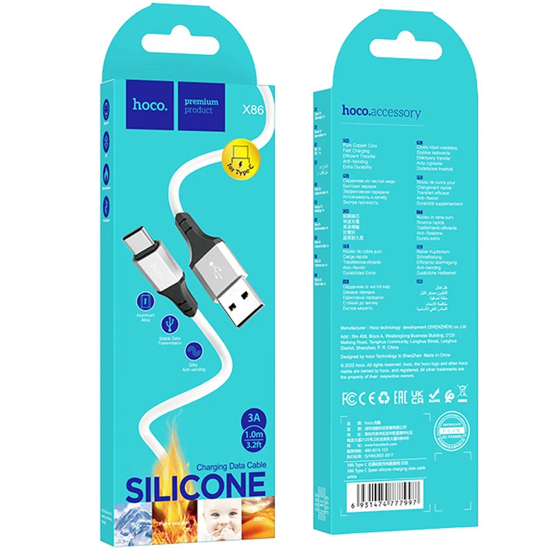 Дата кабель Hoco X86 Spear USB to Type-C (1m) – White. Фото 5 из 5