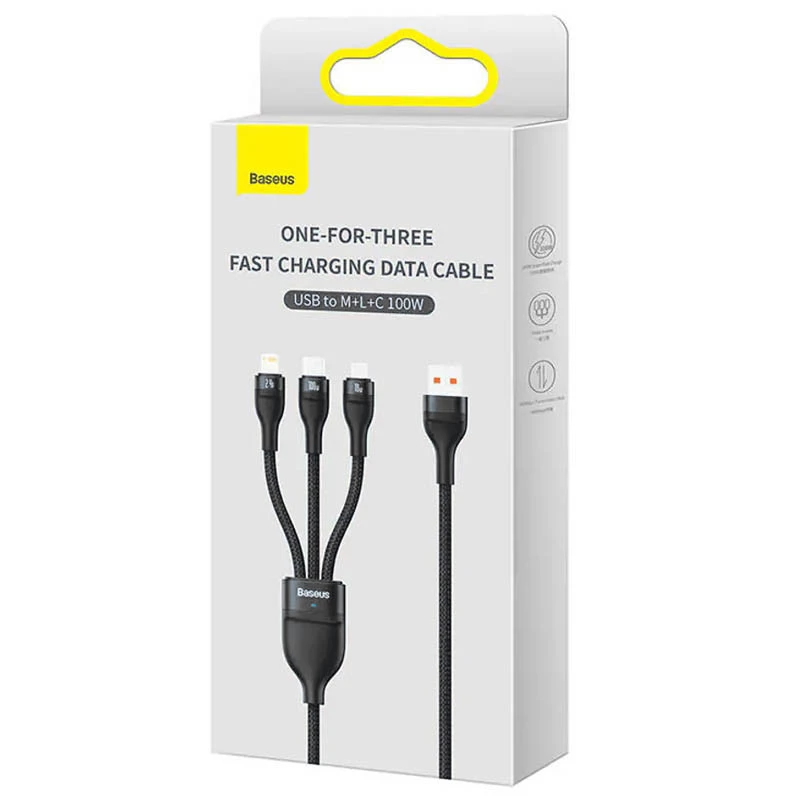 Дата кабель Baseus Flash Series 2 USB to MicroUSB-Lightning-Type-C 100W (1.2m) (CASS03000) – Black. Фото 9 из 10