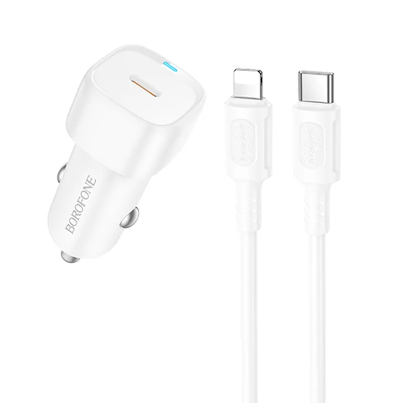 АЗП Borofone BZ34A Cloud PD20W (1USB-C) + кабель Type-C to Lightning – White. Фото 1 з 4