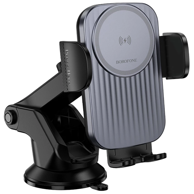 Автотримач з БЗП Borofone BH222 Leading 15W (center console) – Black / Metal gray. Фото 4 з 5