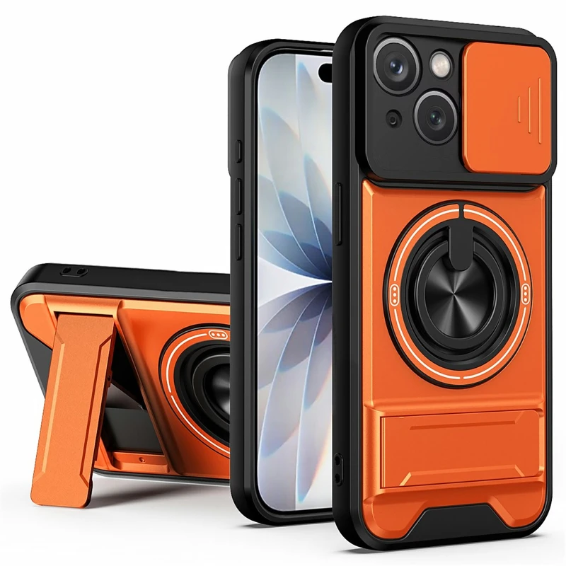 Ударостійкий чохол Camshield StandRing case для Apple iPhone 13 (6.1") – Orange. Фото 1 з 2