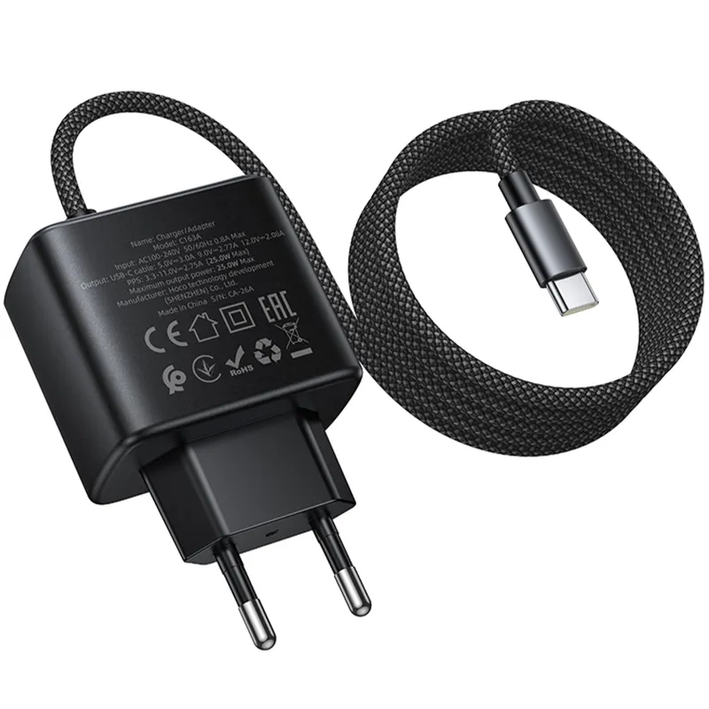 МЗП Hoco C163A New PD25W (1USB-C) + вбудований кабель Type-C – Black. Фото 3 з 6