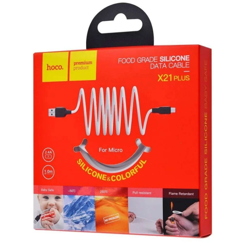 Дата кабель Hoco X21 Plus Silicone MicroUSB Cable (1m) – Чорний / Білий. Фото 6 з 6