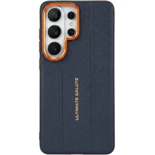 TPU+PC Vegan Leather Case with Metal Camera Frame для Samsung Galaxy S26 Ultra — Blue