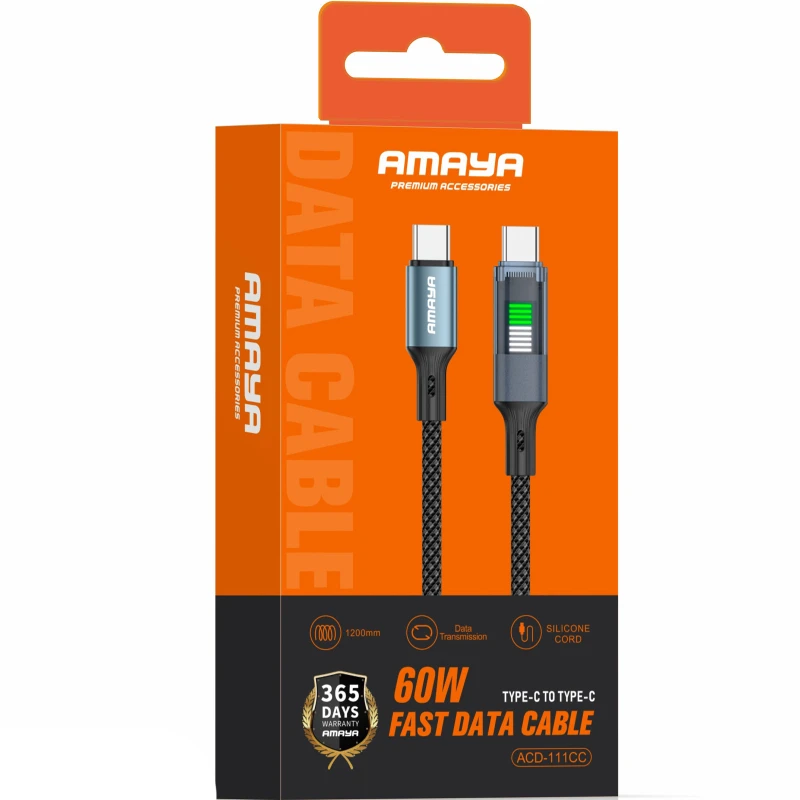 Дата кабель Amaya 111CC Type-C to Type-C 60W (1.2m) – Black. Фото 2 из 2