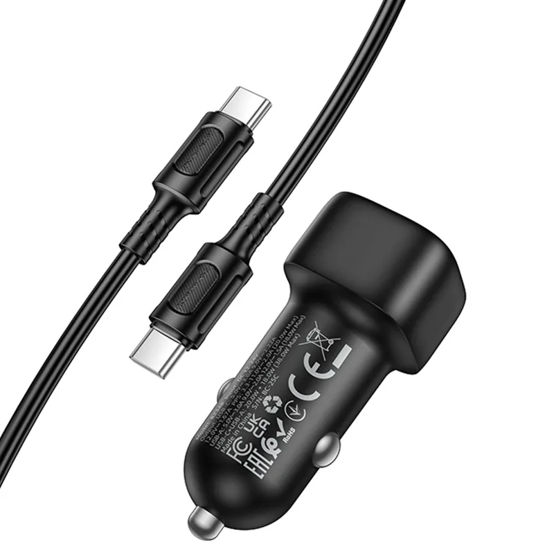 АЗП Borofone BZ34B Cloud PD20W+QC3.0 total 38W (1USB-A/1C) + кабель Type-C to Type-C – Black. Фото 4 з 5