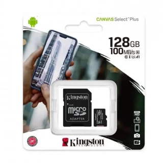 Карта пам'яті Kingston MicroSDXC 128GB (UHS-1) Class 10 A1 Canvas Select Plus R100MB/s + SD-адаптер фото 1 Карта пам'яті Kingston MicroSDXC 128GB (UHS-1) Class 10 A1 Canvas Select Plus R100MB/s + SD-адаптер фото 1 з 1