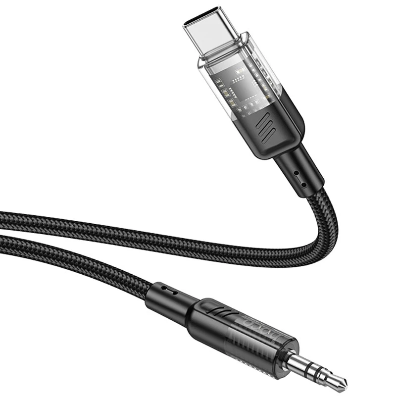 Аудио кабель Aux Hoco UPA27 Spirit transparent (Type-C to AUX 3.5mm) (1.2m) – Black. Фото 2 из 6