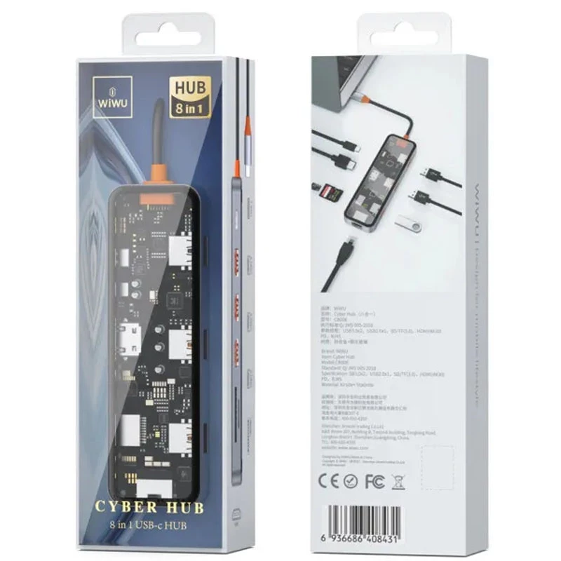 Перехідник HUB WIWU Cyber hub CB008 8 in 1 – Grey. Фото 5 з 5