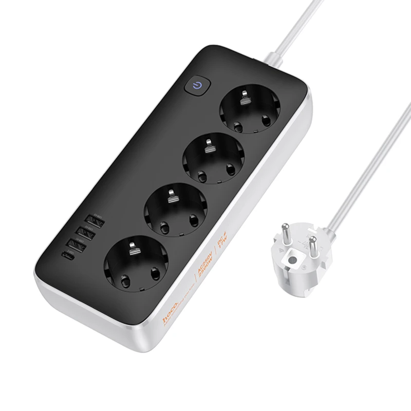 Удлинитель Hoco AC21 Sunlight 4-bit (1C/3A/4xSocket) (3m) – Black. Фото 4 из 5