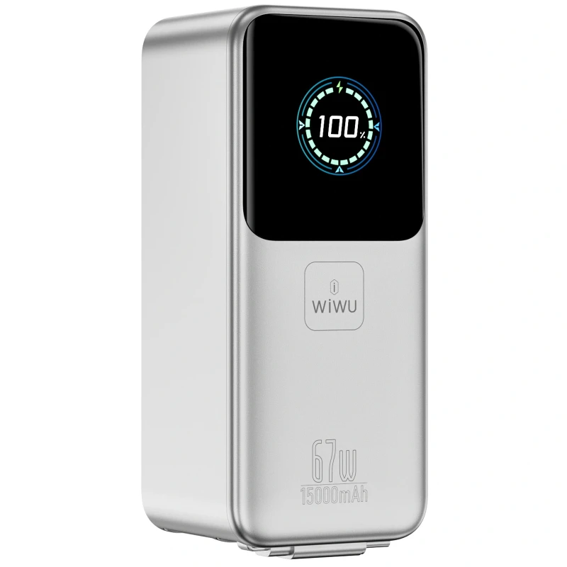 Портативний ЗП Power Bank WIWU PM501 Power Mega PD67W with cable 15000 mAh – silver. Фото 4 з 6