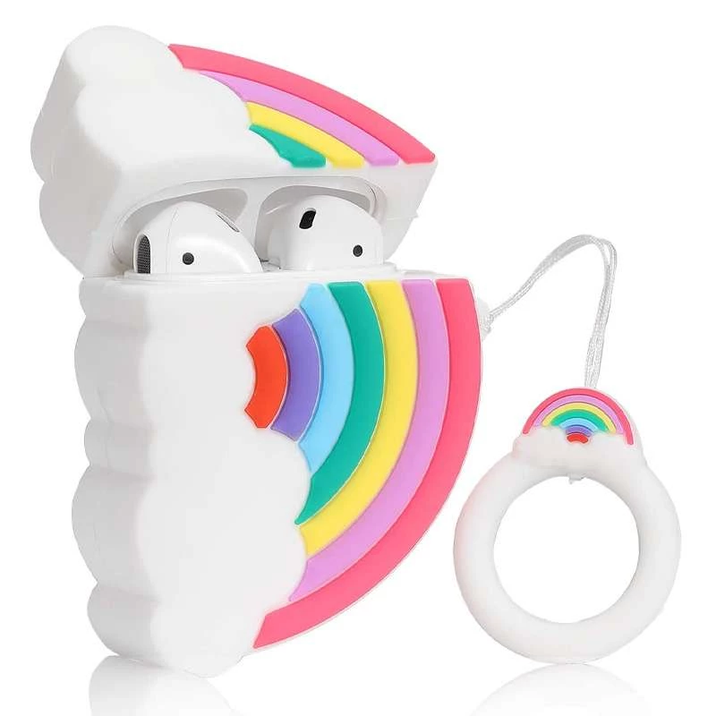 Силіконовий футляр Rainbow для навушників AirPods 1/2 + кільце – Райдуга / Білий. Фото 2 з 5