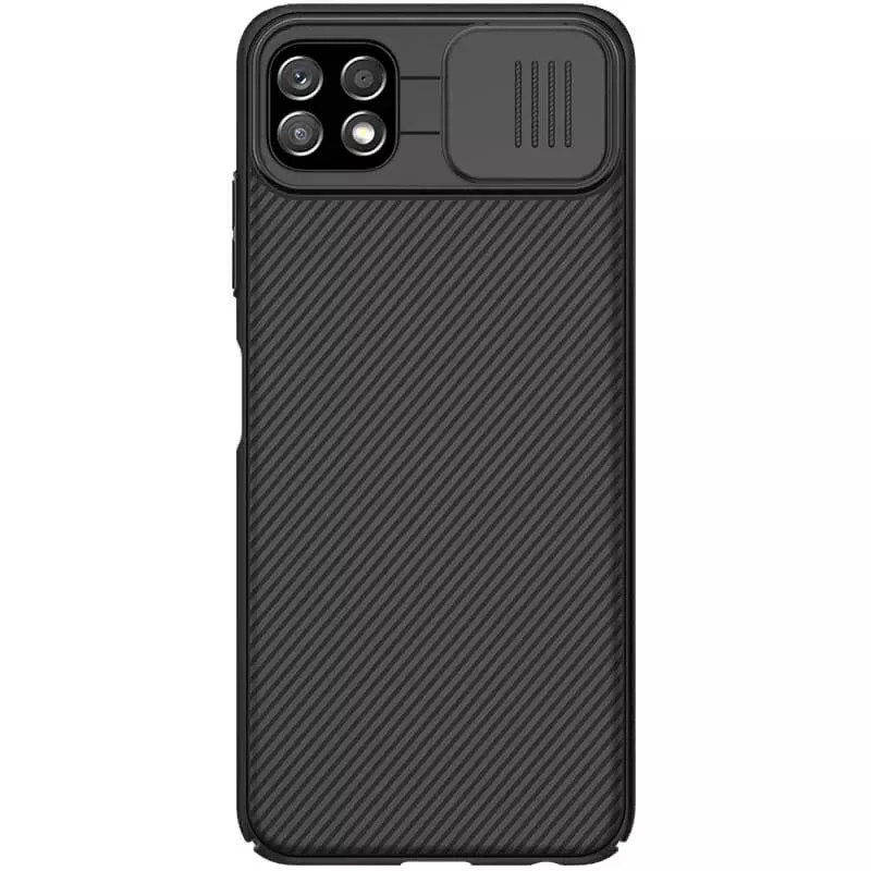 Карбоновая накладка Nillkin со шторкой для камеры для Samsung Galaxy A22 5G – Черный / Black. Фото 1 из 6