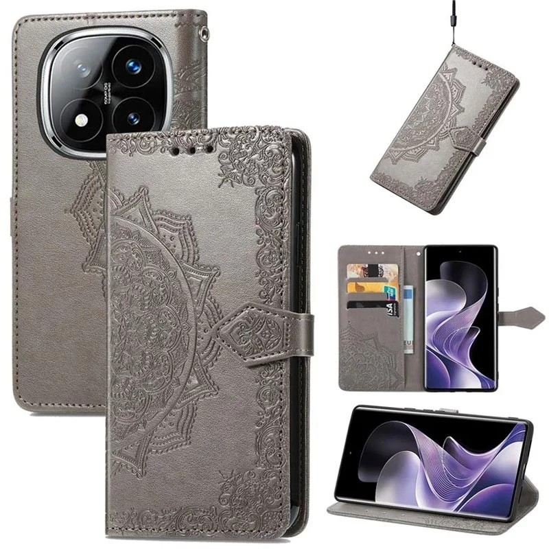 Шкіряний чохол-книжка Art Case з візитницею для Xiaomi Redmi Note 14 Pro 4G – Сірий. Фото 5 з 7