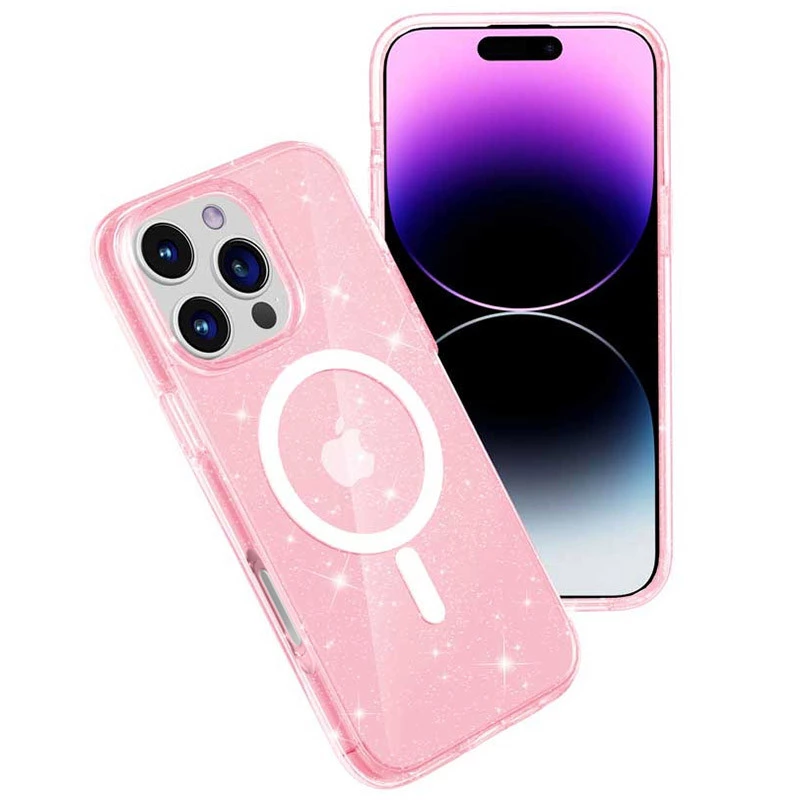 Чехол с блестками и MagSafe на Apple iPhone 16 Pro – Pink+Glitter. Фото 3 из 4