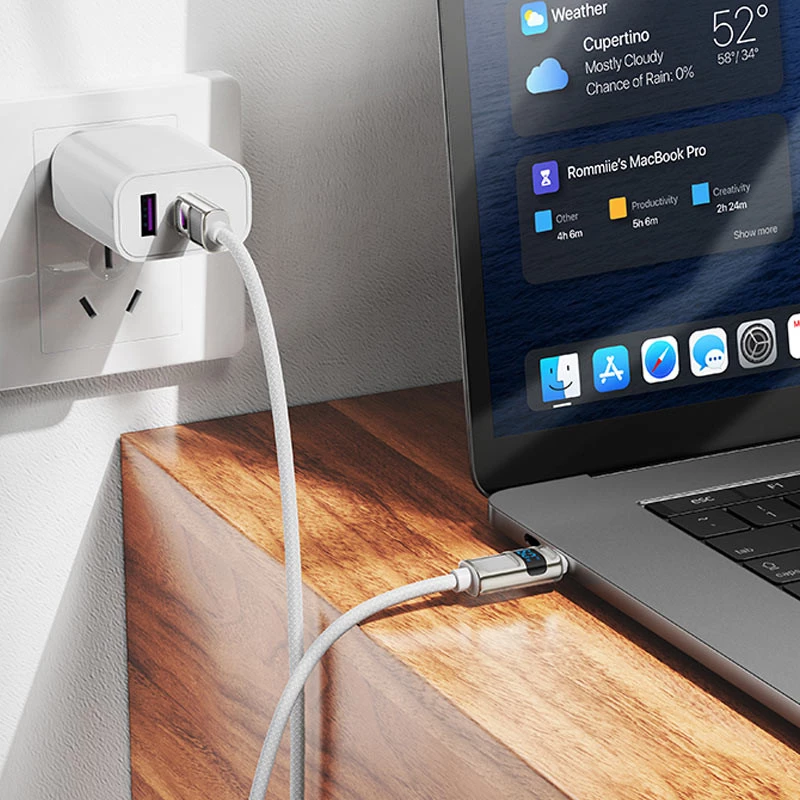 Дата кабель Hoco U137 Line with display Type-C to Type-C 60W (1.2m) – White. Фото 5 з 5