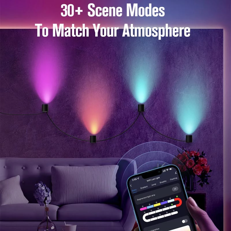 Настінна LED лампа RGB Intelligent wall lamp 4 pcs with Bluetooth European plug with app – Black. Фото 4 з 6