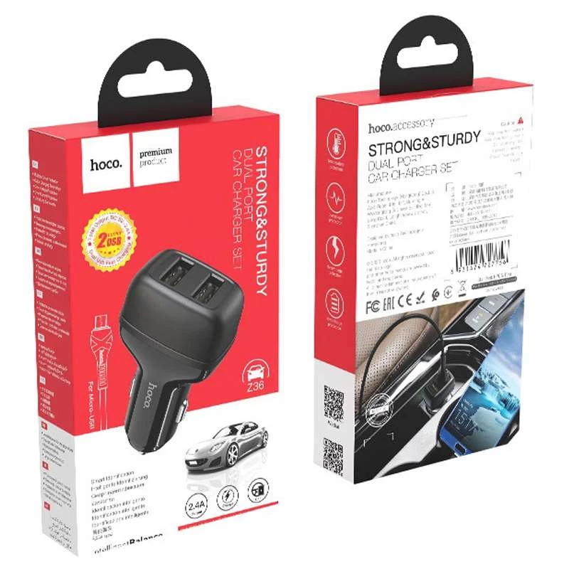 АЗУ Hoco Z36 (2USB/2.4A) + MicroUSB – Черный. Фото 6 из 8