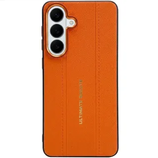 TPU+PC Vegan Leather Case with Metal Camera Frame для Samsung Galaxy S26 — Orange