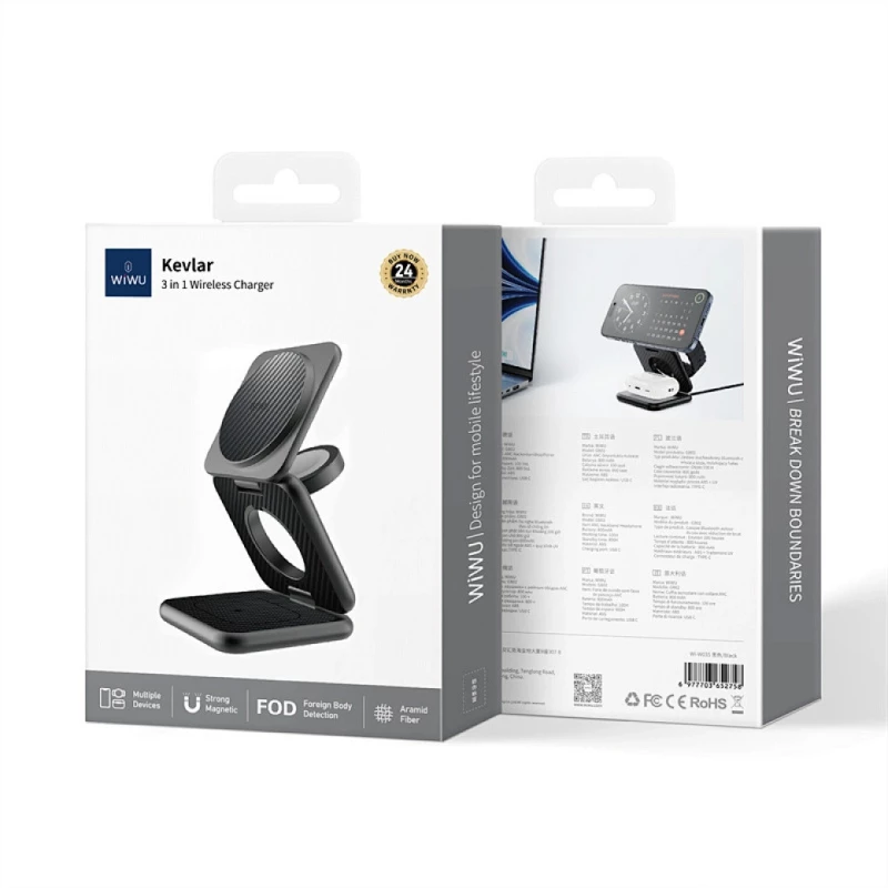 БЗУ WIWU Wi-W035 Mag Go 3 in 1 wireless charger – Black. Фото 5 из 6