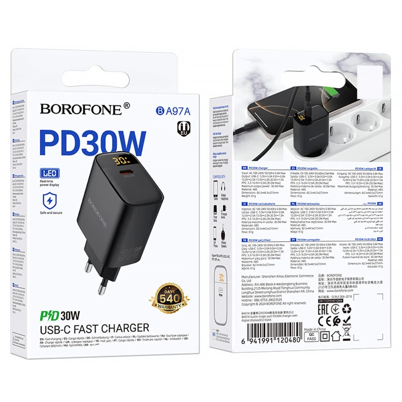 МЗП Borofone BA97A PD30W (1USB-C) – Black. Фото 2 з 5