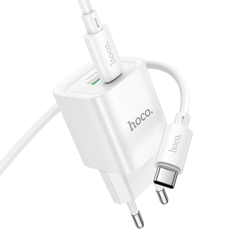 СЗУ Hoco C147A PD20W+QC3.0 (1USB-A/1C) + кабель Type-C to Type-C – White. Фото 4 из 7