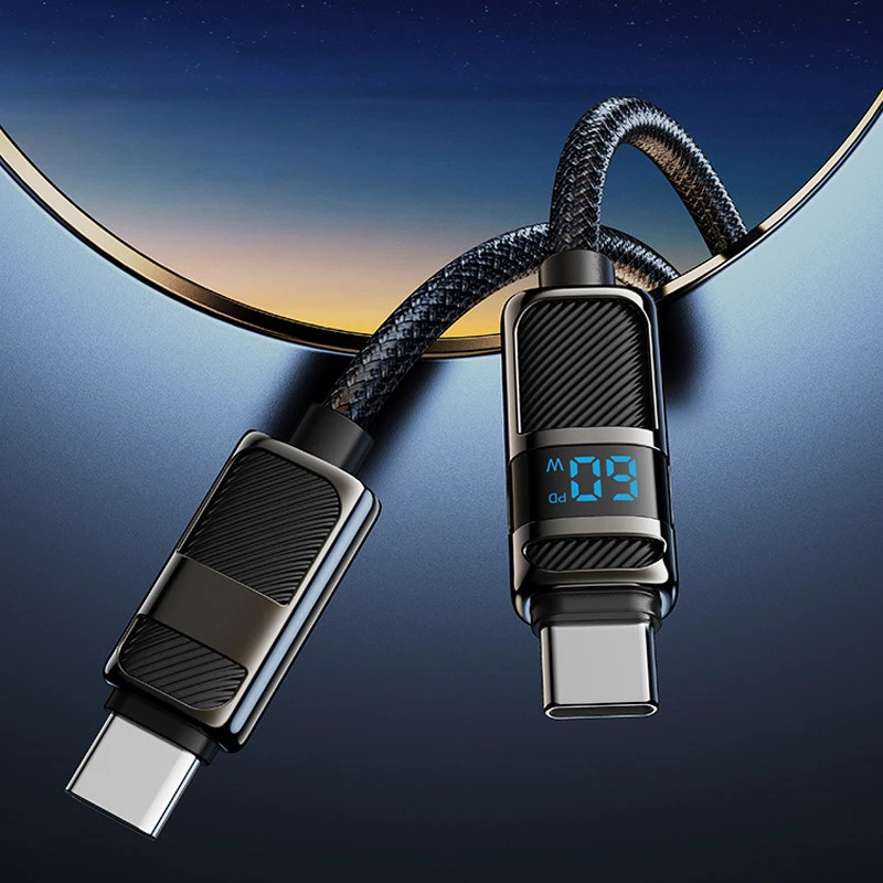 Дата кабель Hoco U137 Line with display Type-C to Type-C 60W (1.2m) – Black. Фото 5 з 6